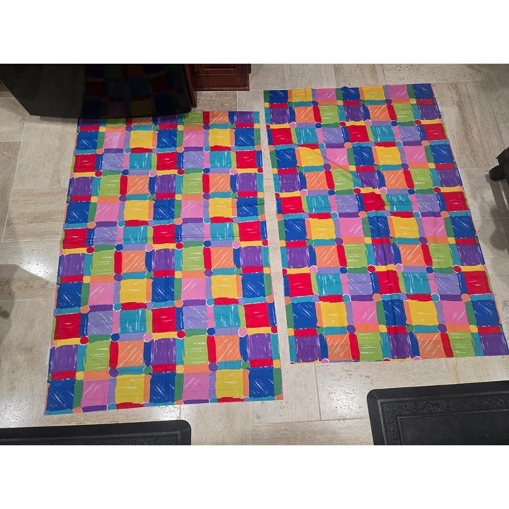 2 Rainbow‎ Blocks Grid Bright Brushstroke Effects Vertical Curtains 63" x 41.5"